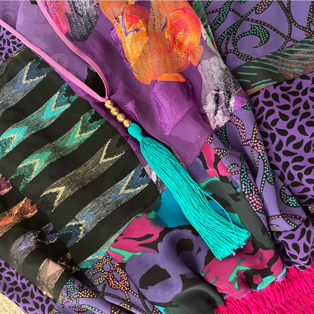 Vintage Shepherds Colorful Patchwork silk blend 70s 80s Made in Australia silky - Picture 8 of 14